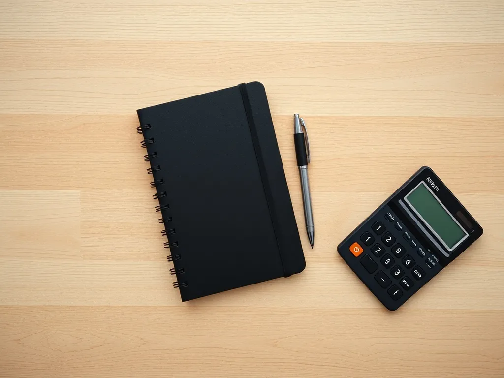 A minimalist top-down photo of a clean wooden desk with a si